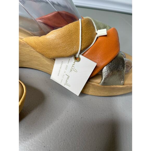 Mila Paoli Wedge Heel Sandal Slide Open Toe Genuine Leather Brown Tan Orange 6.5 - Picture 5 of 10